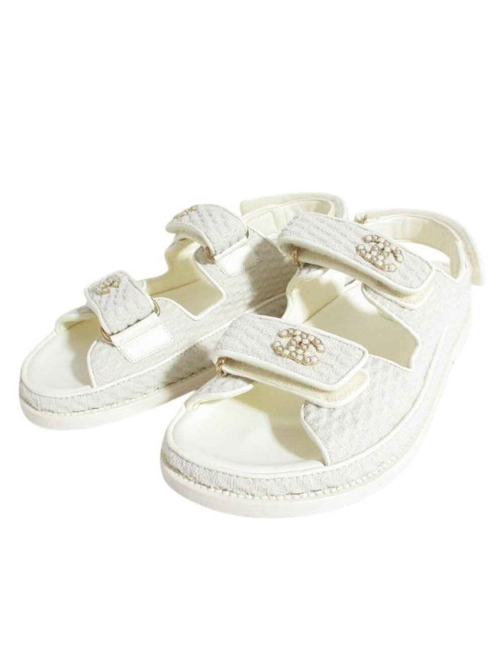 Chanel CC Logo Strap Sandals Off White Spring Summer
